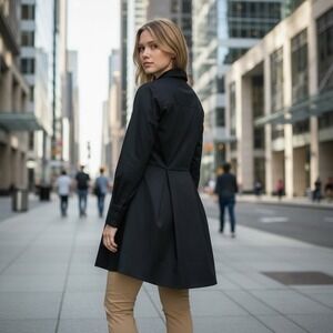 COS‎ Size 6 Navy Stretch Button Up Lagenlook Buisness Blouse Fitted Back Detail